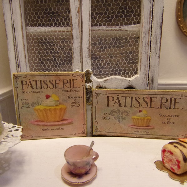 1 plaque miniature pâtisserie tarte au citron gâteau cupcake tableau enseigne pour maison de poupées échelle 1:12 dollhouse French sign