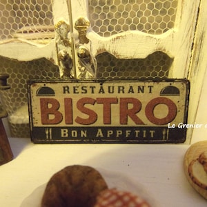 MINIATURE plaque wooden sign restaurant bistro bistro for dollhouse shop vintage style scale 1:12 dollhouse french sign