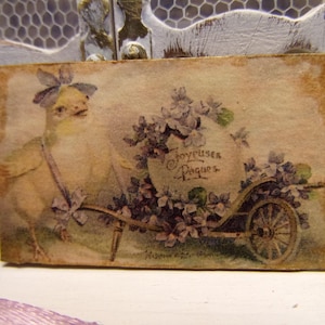 plaque miniature, décoration de Pâques, poussin, violettes, maison de poupées, échelle 1:12, mini tableau, carte rétro, Easter sign