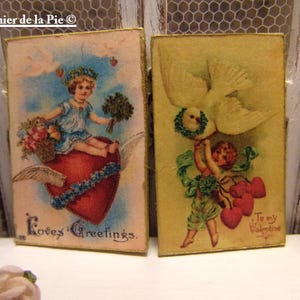 2 plaques miniatures Saint Valentin décoration enfant ange colombe tableau maison de poupéeséchelle 1:12 carte postale rétro dollhouse sign