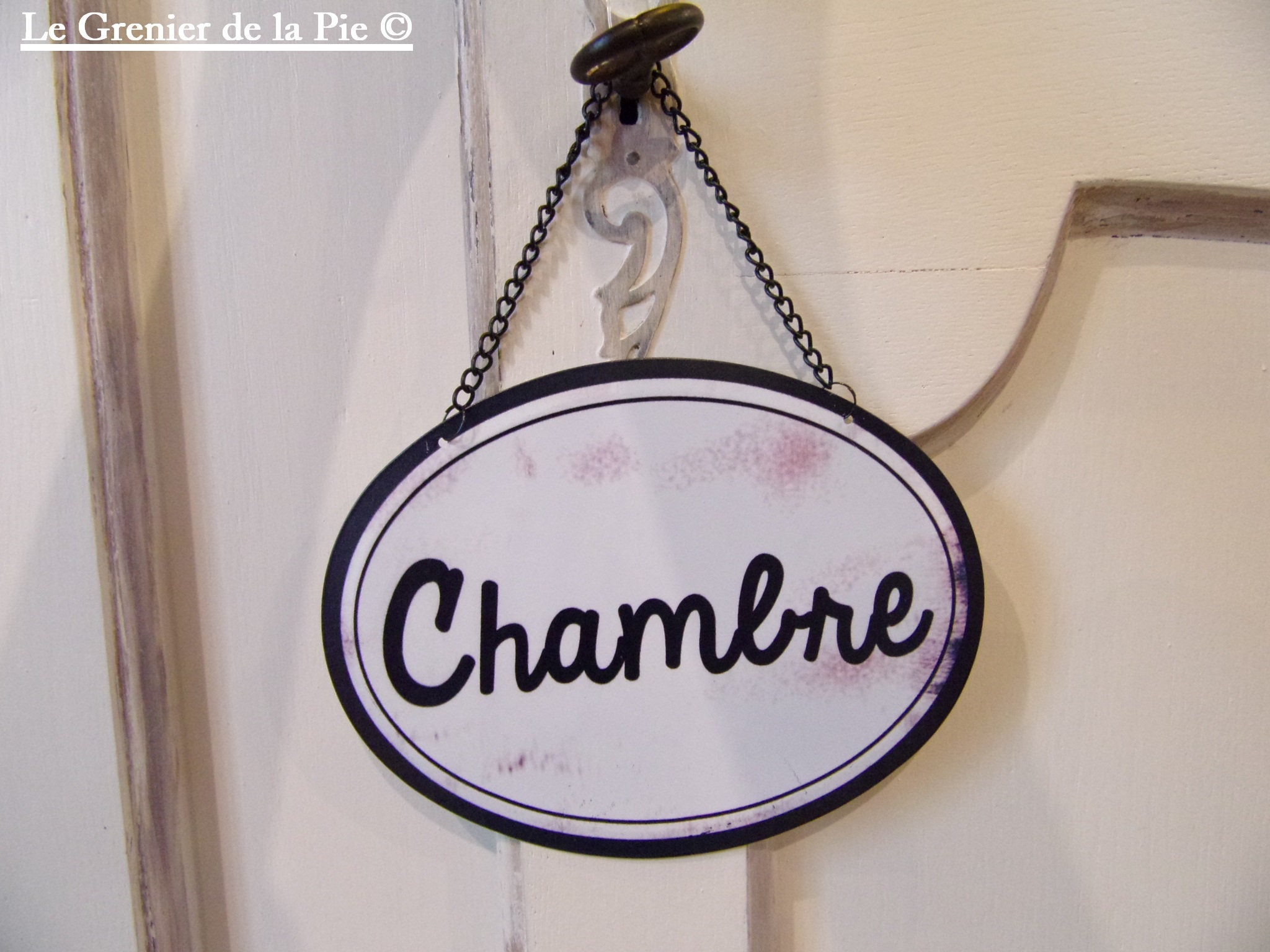 Plaque de Porte Ovale en Métal Chambre Décoration Patine Noir et Blanc Style Rétro Vintage Shabby 17