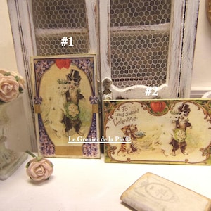 plaque miniature, Saint Valentin, chat, couple rétro, amoureux, mini tableau, maison de poupées, échelle 1:12, carte postale, dollhouse sign
