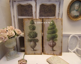 1 miniature panel boxwood topiary vase Medici wooden plaque for dolls house scale 1:12 shrub french garden dollhouse sign