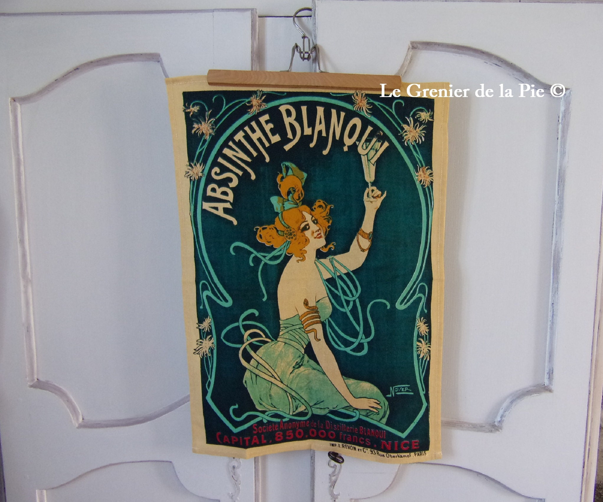 Torchon en Coton Absinthe Blanqui Nice Essuie-Mains Décoration Femme Fée Verte Art Nouveau Cuisine S