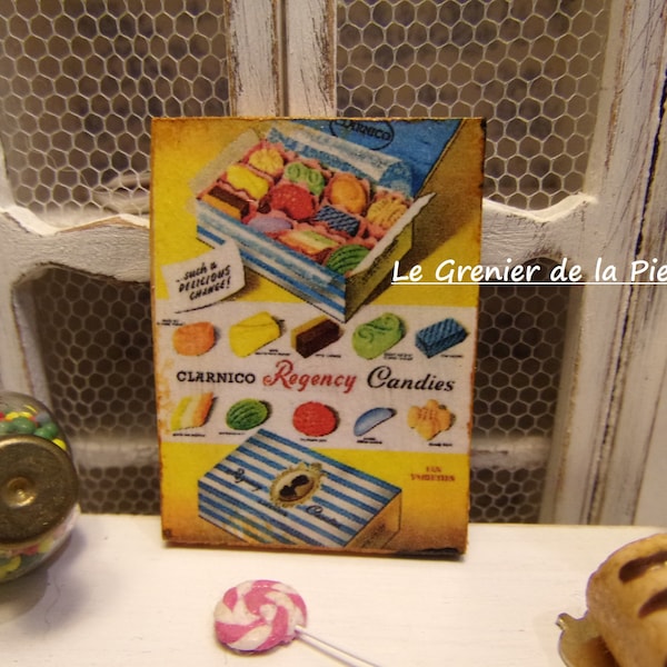 plaque miniature tableau publicité confiserie bonbons anglais style vintage pour maison de poupées échelle 1:12 mini magasin dollhouse sign