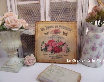 MINIATURE plate roses of Provence wooden board for dollhouse scale 1:12 decoration flowers shabby chic French dollhouse sign