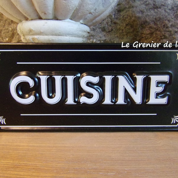 1 plaque de porte en métal cuisine décoration émail noir et blanc style rétro vintage 19x7cm French tin sign