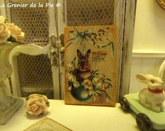 MINIATURE wooden plaque decoration Easter bunny table for dollhouse scale 1:12 vintage shabby chic dollhouse Easter sign