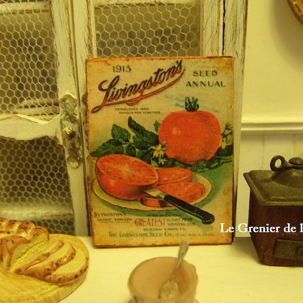plaque miniature décoration tomates tableau pour cuisine maison de poupées échelle 1:12 publicité américaine style vintage dollhouse sign