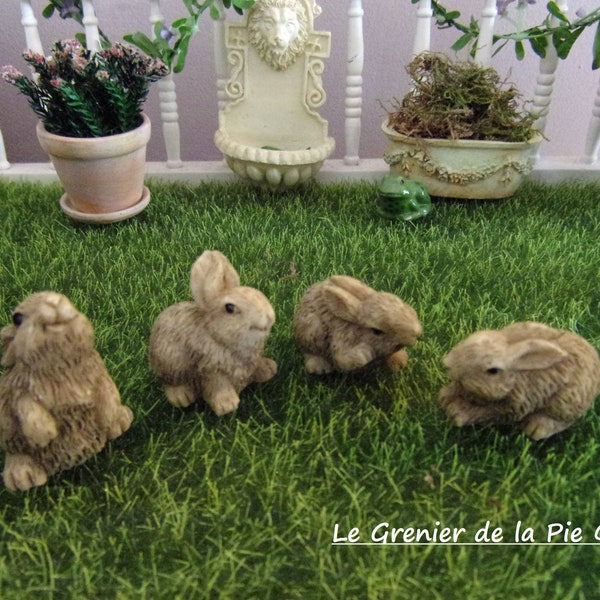 4 lapins miniatures assortis en résine décoration pour maison de poupées échelle 1:12 1/12 mini jardin fée crèche dollhouse pet rabbits