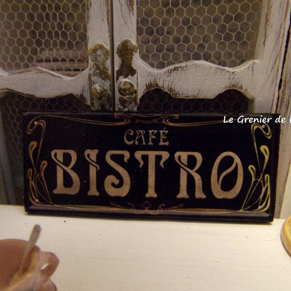 plaque MINIATURE enseigne en bois café bistro pour bar cuisine maison de poupées style rétro vintage échelle 1:12 dollhouse French sign