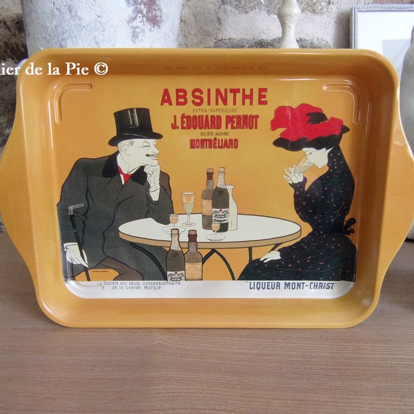 petit plateau en métal publicitaire pub alcool absinthe 14x21cm décoration couple style bistro rétro vintage French tin tray