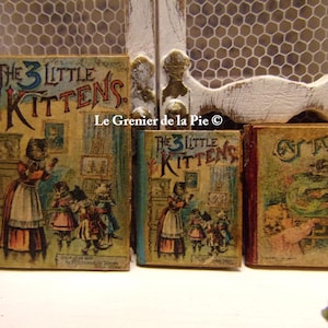 1 livre d'enfant miniature the 3 little kittens cat tales mini chat bibiliothèque pour maison de poupées échelle 1/12 1/6 déco rétro vintage