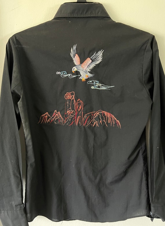 Cowboy Shirt: 1970's Soaring Eagle  Rocking K Ran… - image 1