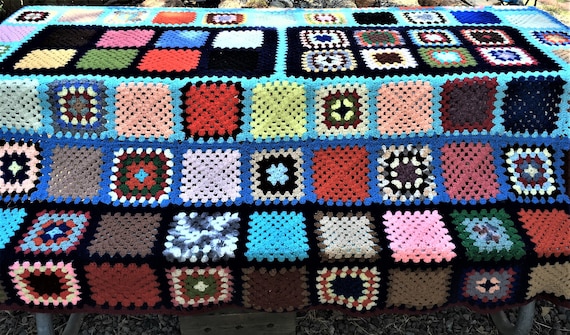 Vintage Beautiful Woven Yarn Multi Colored Blanket Handmade