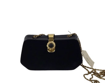 Farnell Paris black velvet evening bag gold tone hardware