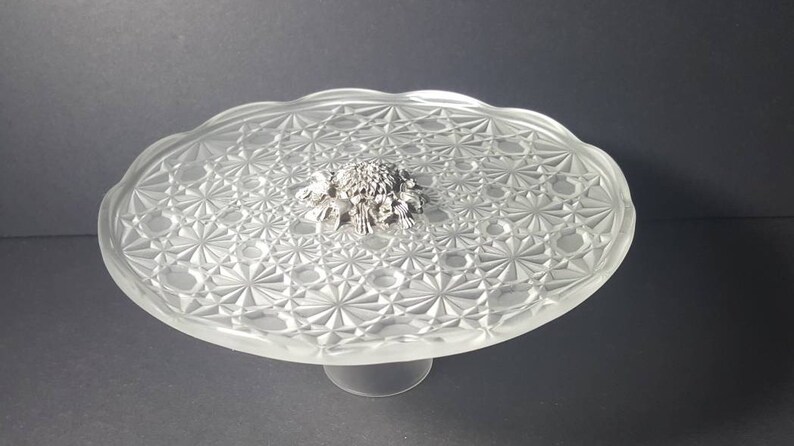 Vintage glass and pewter hors d'oeuvres cheese dessert plate made in France Z13 image 10