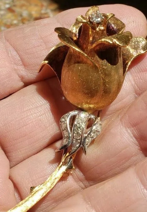 Genuine antique 1920-30's Gold and diamond rose br