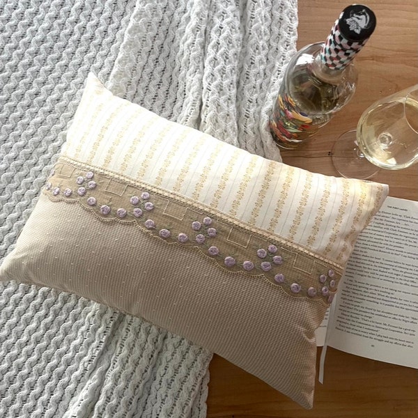 French Collection Ribbon Embroidered Lace Pillow, size 14"x20"