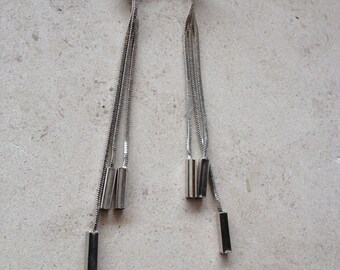 Boucles d'oreilles métal argenté - 3 petites chaînettes métal couleur argent