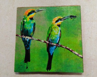 Rainbow Bee Eaters Birds Brooch Square Jewellery Original Painting Print Vibe Studios Australia Australian