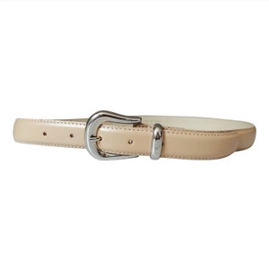 Vintage 70 belt in light beige leather and silver metal made in France size 34 36 XS S