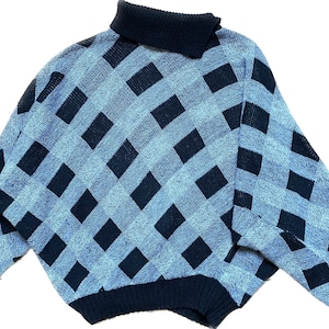 80 made of France sweater woman vintage long sleeve wool bat mixed gray with black checkered size S