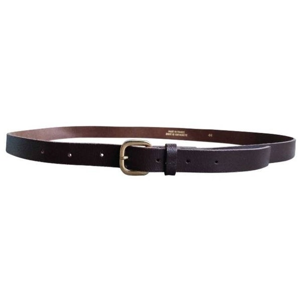 90' fait en France ceinture fine femme vintage en cuir marron foncé chocolat et métal doré  Tailles 40, 42, 44, L, XL