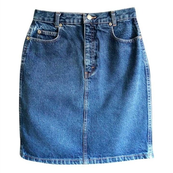 Calvin Klein 80 fait aux USA jupe vintage en jean délavé bleu moyen jean pur coton jupe droite taille haute taille 36 38 S