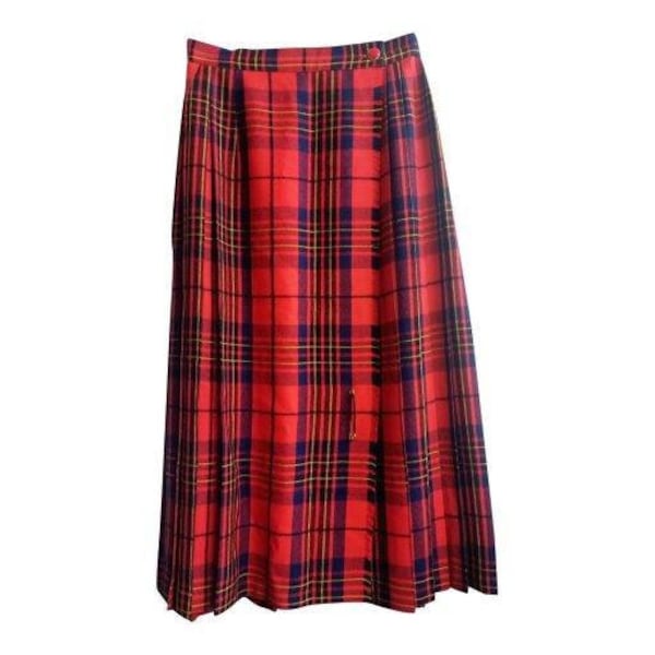 80 fait en France jupe portefeuille vintage longue plissée en pure laine vierge motif écossais jupe en tartan Taille 34/36 XS