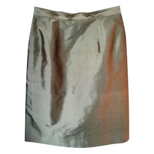 90&#39;s handmade vintage straight skirt wild silk skirt light green above knee length size 36 XS