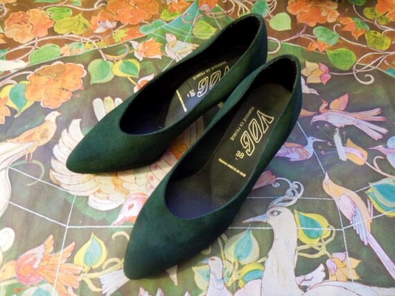 dark green suede pumps