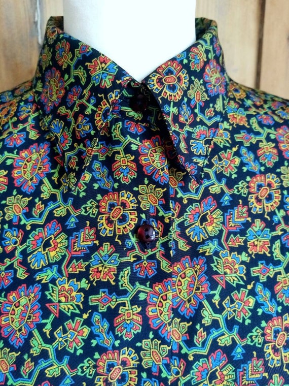 Cacharel 90 chemise femme vintage manche longue noir imprime fleuri graphique colore Taille L Etsy France