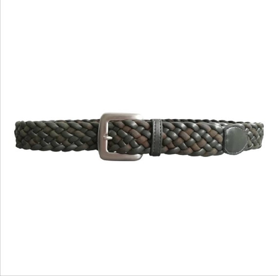 90 Made France Belt Burton Woman Vintage Belt Braided Belt Khaki Dark Green Silver Metal Buckle Sizes 34 36 XS S Etsy