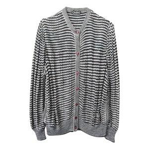 Vintage 80 vintage women&#39;s cardigan with long balloon sleeves in navy blue and multicolored iridescent stripes Size 40 M