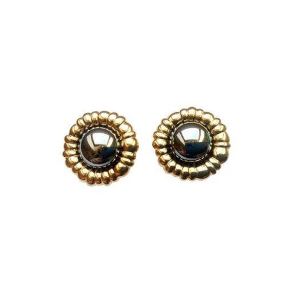 Givenchy 80 boucles d'oreilles clip vintage fleurs rondes en verre miroir et métal doré