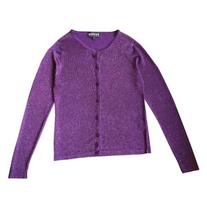 Vintage 90's Morgan cardigan in purple lurex long sleeves round neck small button closure on the front stretchy Size 1