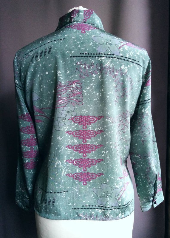 Vintage 70' long-sleeved women's shirt in crepe s… - image 4