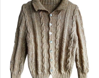 80' hand knitted women's cardigan vintage beige mottled ecru long sleeve cardigan size 34/36 XS