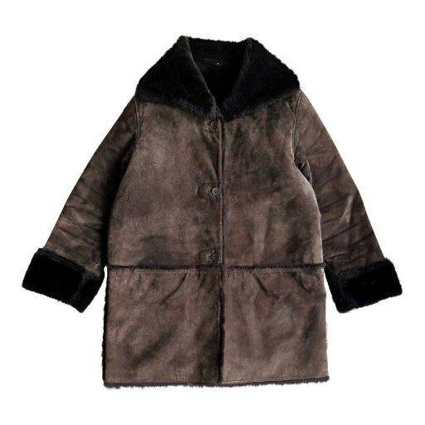 Manteau en daim et fausse fourrure façon peau lainée, marron chocolat manteau femme vintage taille 2 38/40 M