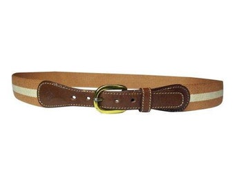 Vintage 80 Parallax women's belt in beige camel cotton brown leather and gold metal Sizes 36 38 XS S