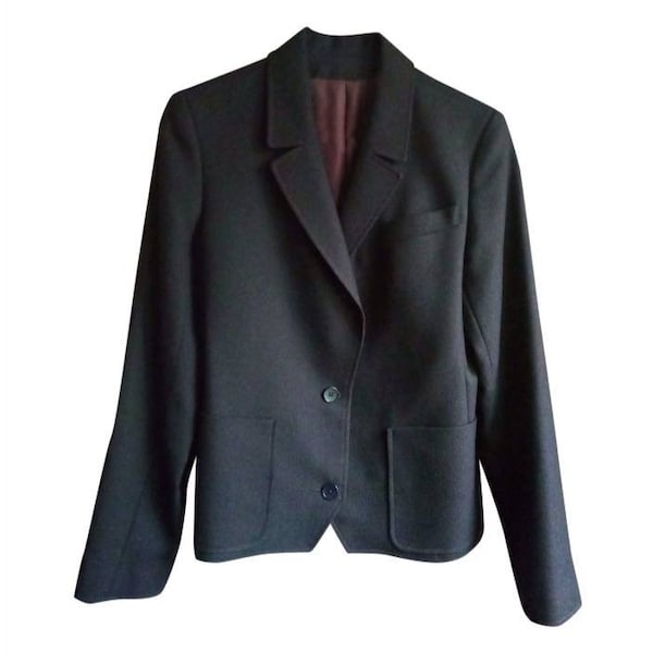 70' Burton blazer femme vintage en pure laine vierge marron foncé chocolat coupe légèrement cintrée col V Taille S 36/38