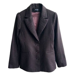 Vintage 90&#39;s Morgan women&#39;s blazer in dark brown flannel and fine old pink tennis stripes fitted waist Size S 36/38