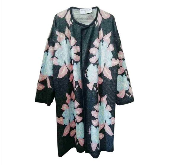 80 fait en France veste longue grand gilet femme vintage en laine melangee gris et fleurs pastel Taille unique Etsy Canada