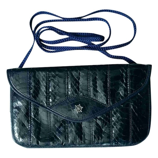 Vintage 80 mini sac à main enveloppe en serpent bleu nuit pochette à bride pochette portée épaule