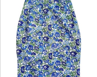 Cacharel 90 jupe vintage en liberty blanc fleuri bleu et vert jupe droite taille haute fabriquée en Italie taille 32/34 XS