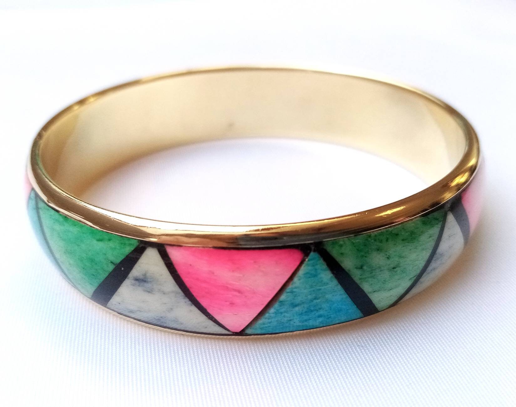 Hammered Gold & Cream Enamel Circle Link Bracelet, 1980s