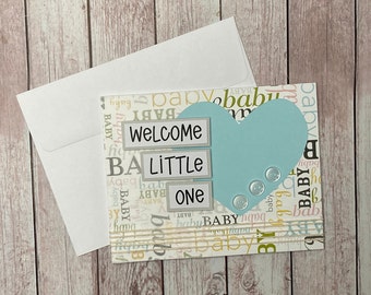 Greeting Card Baby Shower Congratulations, Welcome Little One, New Parents, Newborn Pink Blue or Yellow Heart, Custom Inside Note