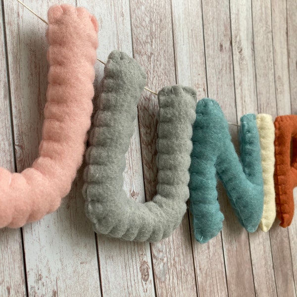 Felt Name Banner, Stuffed Felt Letters in Cheeky Colors, Kids Educational Learning Toy, Convertible 3D Play Set, Custom 4.5-inch Letters