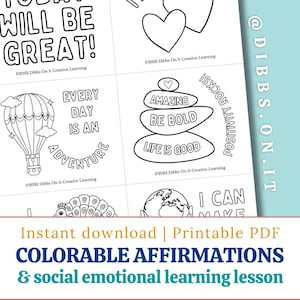 Mindful Positive Affirmation Cards, Colorable Family-Friendly Deck, Printable Positivity Coloring Prompts, Kids Fun & Happy Discussion Deck
